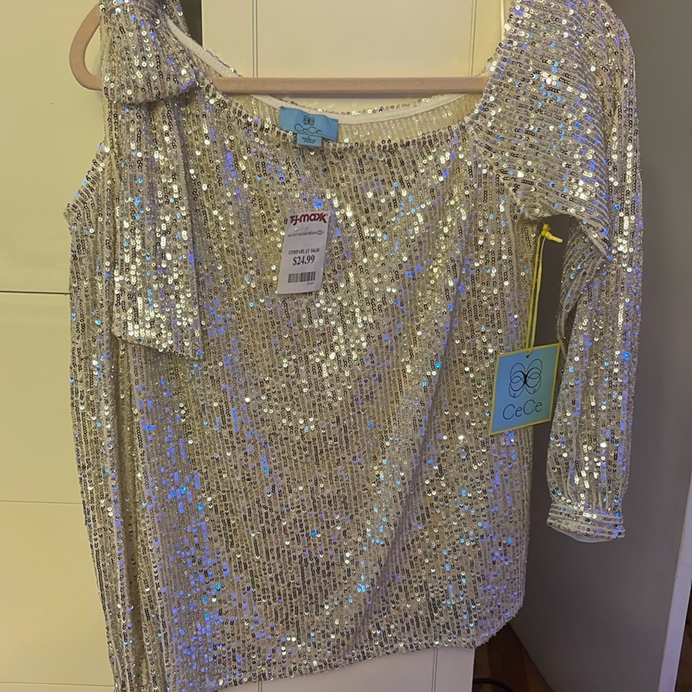 Asymmetrical Silver Glitter Top